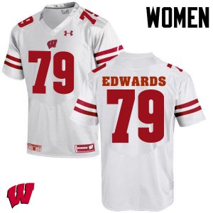 Women's Wisconsin Badgers NCAA #79 David Edwards White Authentic Under Armour Stitched College Football Jersey FT31T65CF